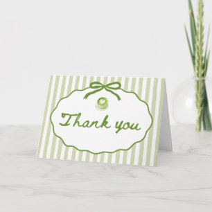 Sage Green Striped Frame Bow Matcha Thank you card