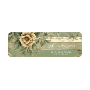 Sage green striped gold flower return address