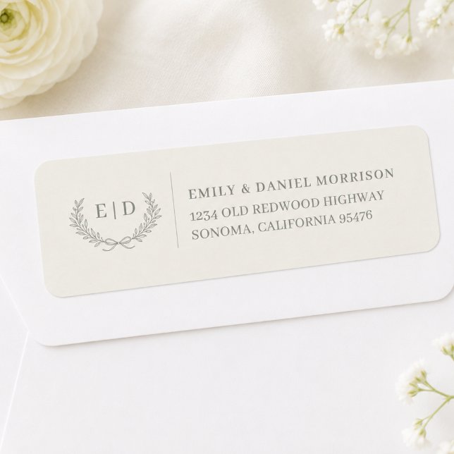Sage Green Striped Monogram Wedding Return Address (Creator Uploaded)