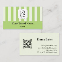 Sage Green Striped QR Code Business Card