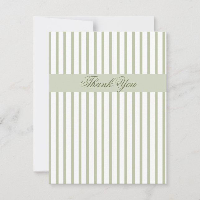 Sage Green Striped Thank You Note Card (Front)