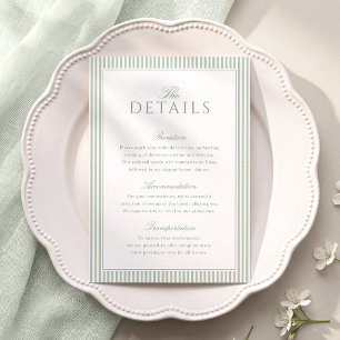 Sage Green Striped Wedding Details Card