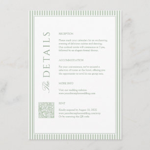 Sage Green Striped Wedding Details QR code Card