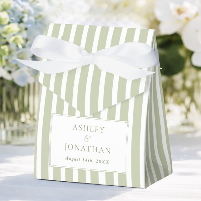 Sage Green Striped Wedding Favour Box (Creator Uploaded)