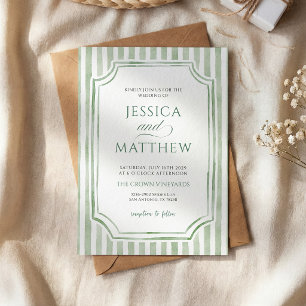 Sage Green Striped Wedding Invitation