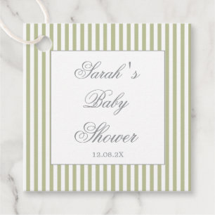 Sage Green Stripes Baby Shower Favour Tags