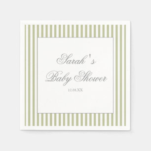 Sage Green Stripes Baby Shower Napkin