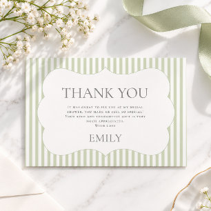 Sage Green Stripes Bridal Shower Thank You Card