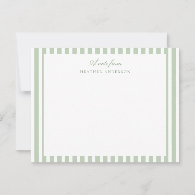 Sage Green Stripes Classic Personalised Stationery Card (Front)