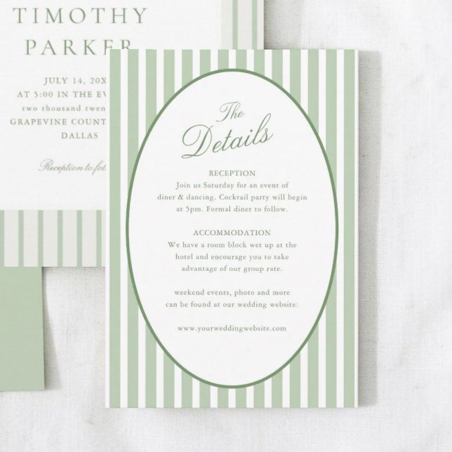 Sage Green Stripes Classic Wedding Details Enclosure Card (Creator Uploaded)