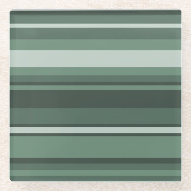 Sage green stripes glass coaster (Front)
