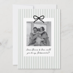 Sage Green Stripes Godparents Proposal Invitation