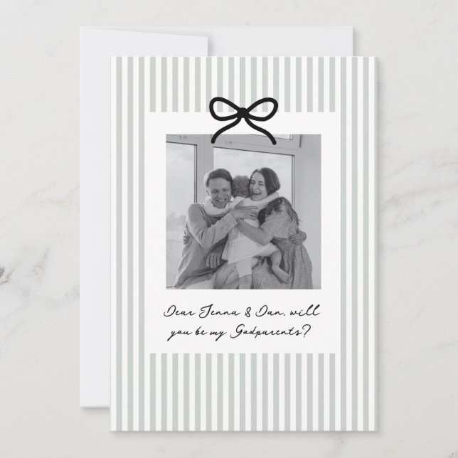 Sage Green Stripes Godparents Proposal Invitation (Front)