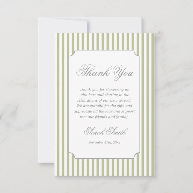 Sage Green Stripes Grand millennial Thank You Card (Front)