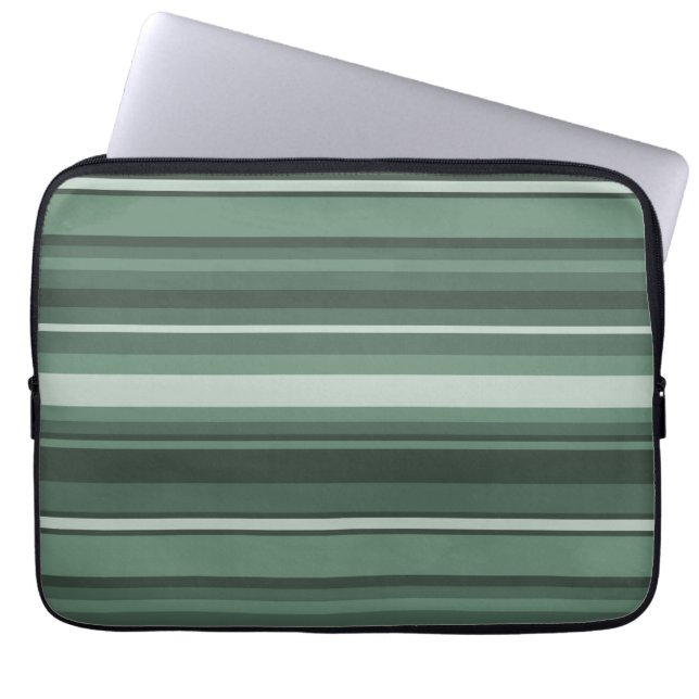 Sage green stripes laptop sleeve (Front)