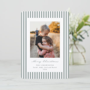 Sage Green Stripes Merry Christmas Flat Photo Holiday Card