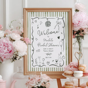 Sage green Stripes old money bridal shower Poster