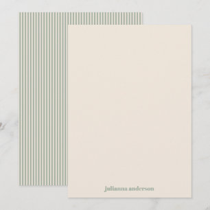 Sage Green Stripes Personalized Stationery Name  Card