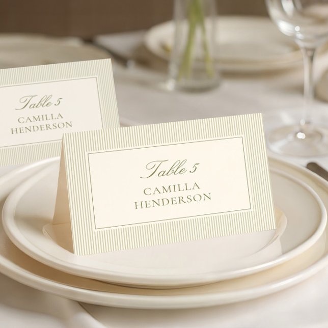 Sage Green Stripes Place Cards (Creator Uploaded)