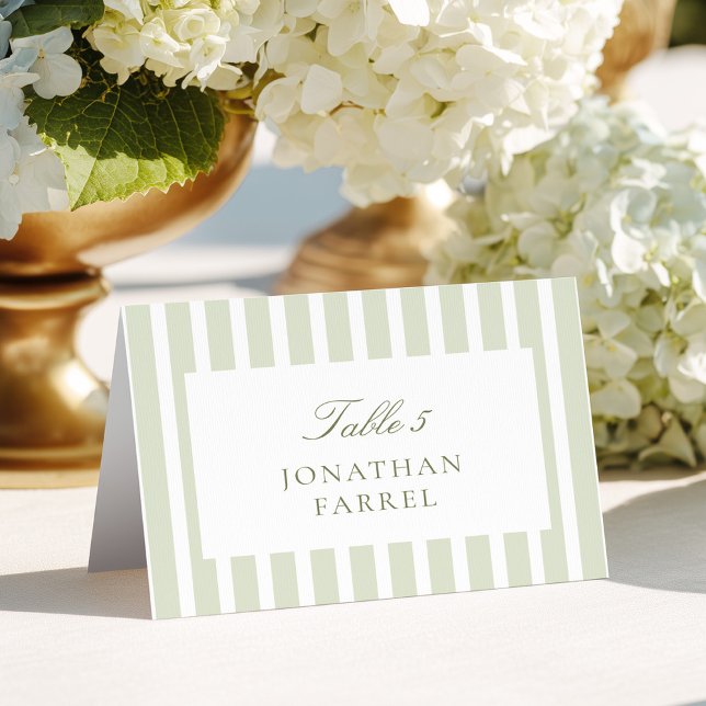 Sage Green Stripes Place Cards (Creator Uploaded)