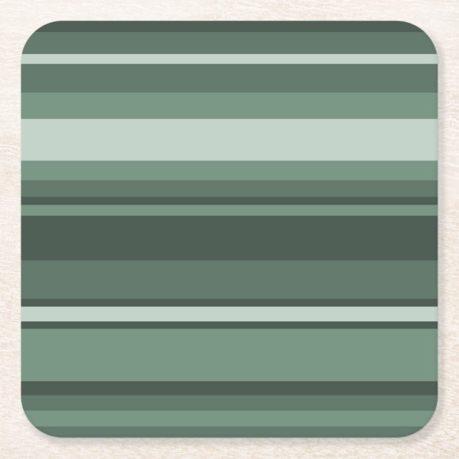 Sage green stripes square paper coaster (Front)