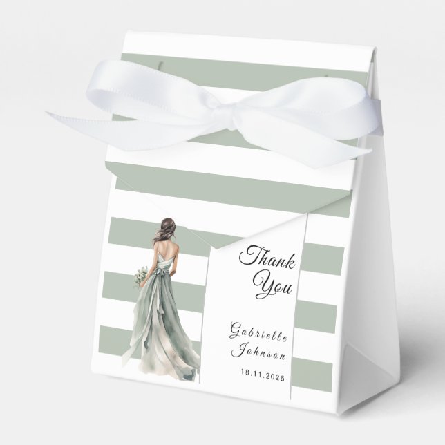 Sage Green Stripes Watercolor Bride Bridal Shower Favour Box (Front Side)