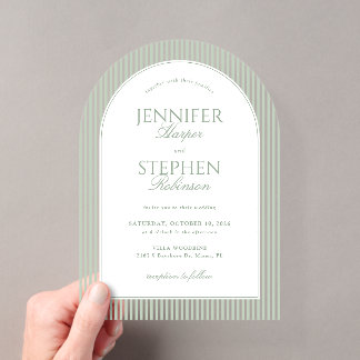 Sage Green Stripes Wedding Acrylic Invitations