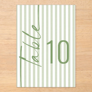 Sage Green Stripes Wedding Acrylic Table Number