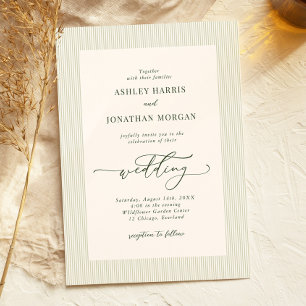 Sage Green Stripes Wedding Invitation