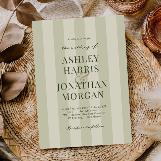 Sage Green Stripes Wedding Invitation (Creator Uploaded)