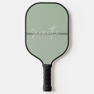 Sage-green stripes white monogram pickleball paddle
