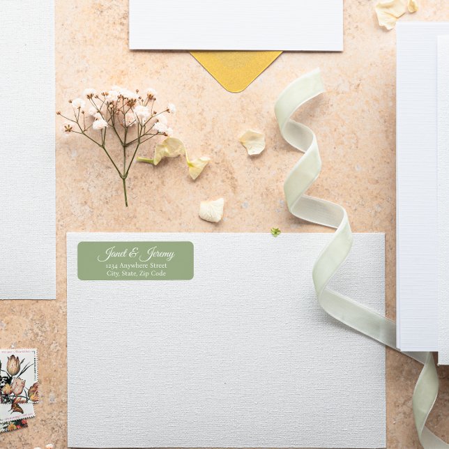 Sage Green Stylised Names Wedding Return Address (In Situ Wedding)
