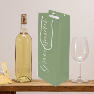 Sage Green Stylised Script Wedding Groomsman Wine Gift Bag