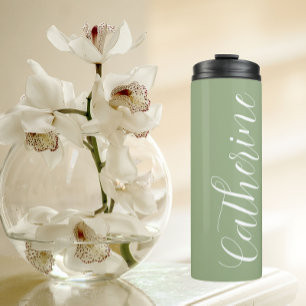 Sage Green Stylised Wedding Bridesmaid Name Thermal Tumbler