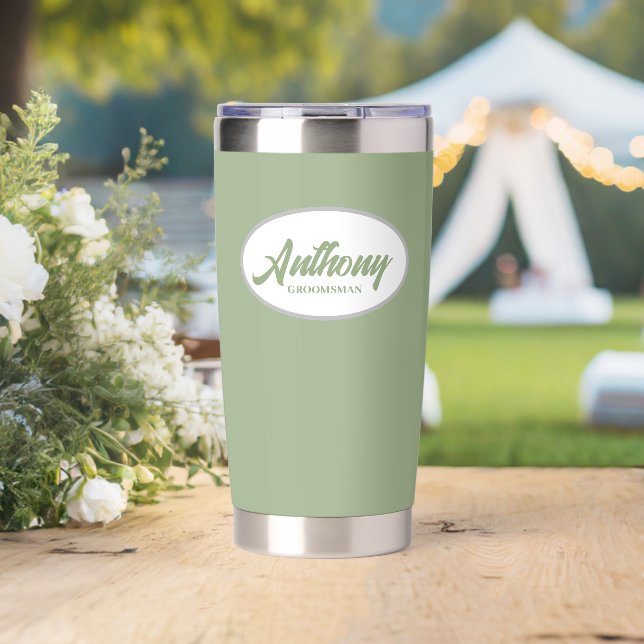Sage Green Stylised Wedding Groomsman Insulated Tumbler (Wedding (Rotated))