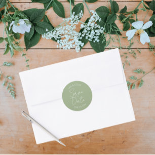 Sage Green Stylised Wedding Save the Date Classic Round Sticker