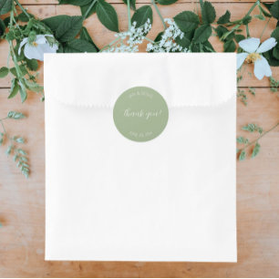 Sage Green Stylised Wedding Thank You Classic Round Sticker