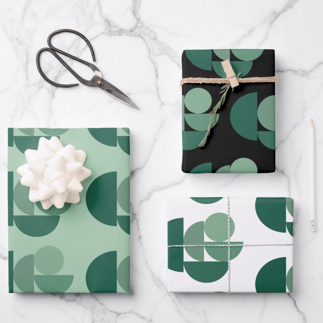 Sage Green Stylish Geometric Shapes Pattern Wrapping Paper Sheet (Front)