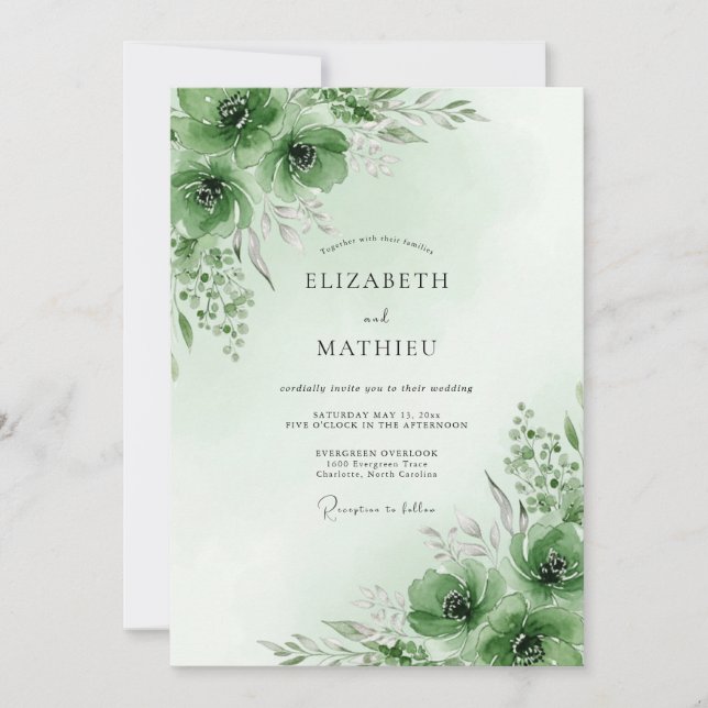 Sage Green Sublime Botanical Wedding Invitation (Front)