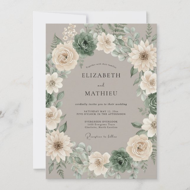 Sage Green Succulent Rustic Wedding Invitation (Front)