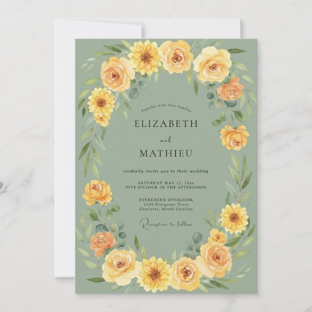 Sage Green Sun-Drenched Meadow Wedding Invitation (Front)