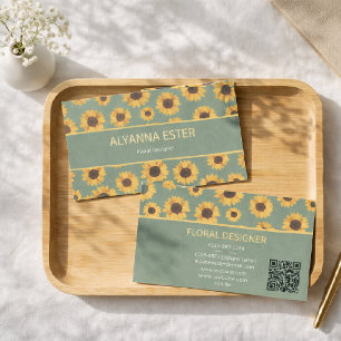 Sage Green Sunflower Floral Minimal Business Card