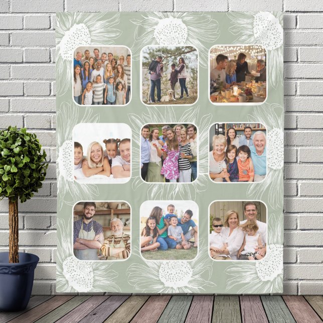 Sage Green Sunflower Simplistic Personalised Photo Fleece Blanket (Creator Uploaded)