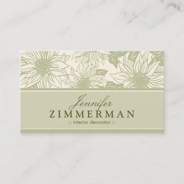 Sage Green Sunflowers Floral Business Card (Front)
