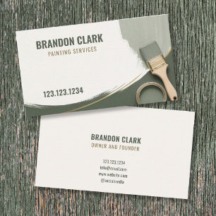 Sage Green Sweep with Gold Curve Accent Painting Business Card