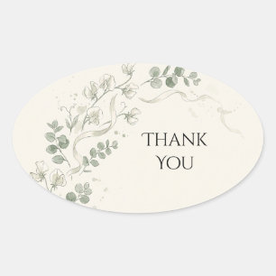 Sage Green Sweet Pea Wedding Thank You Sticker
