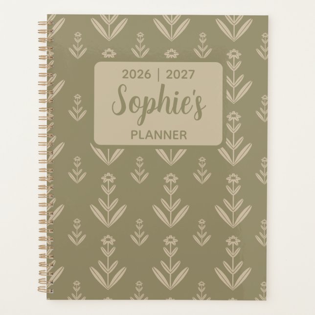 Sage Green Symmetrical Floral Academic Year Planner (Front)