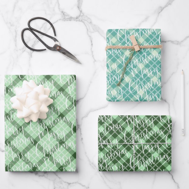 Sage Green tartan plaid Wrapping Paper Sheet (Front)