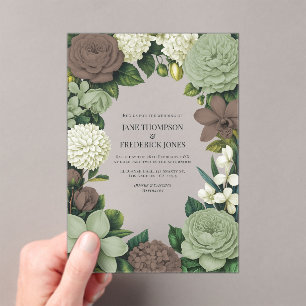 Sage Green, Taupe & Ivory Floral Wedding Acrylic Invitations