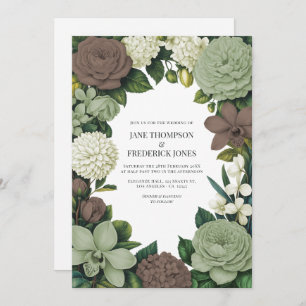 Sage Green, Taupe & Ivory Floral Wedding Invitation